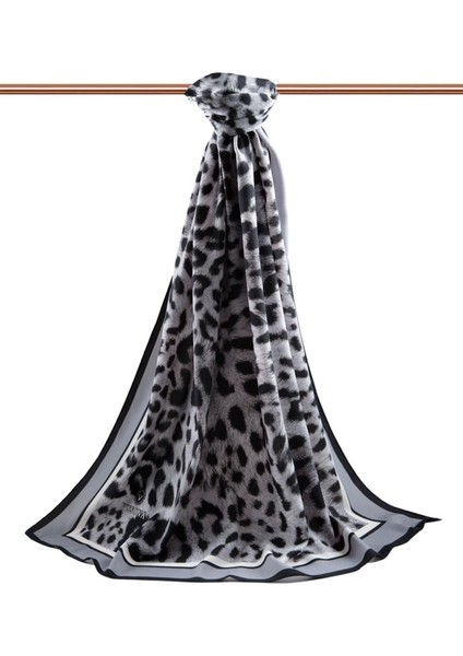 Lüks Medine Ipeği Leopar Desenli Gümüş Renkli 75X195 Kırışmaz Şal Moss Krep Dikiş Tipi Italyan Dikişli fiyatları