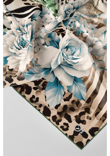 Twill Renkli Şerit Desenli Mint Yeşili - Bej Renkli 90X90 Eşarp (Ipek Içermez) Kenar Dikiş Şekli El Dikişli fiyatları