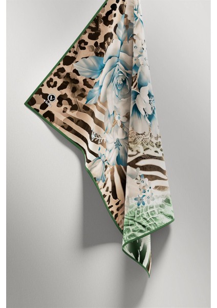 Twill Renkli Şerit Desenli Mint Yeşili - Bej Renkli 90X90 Eşarp (Ipek Içermez) Kenar Dikiş Şekli El Dikişli fırsatları