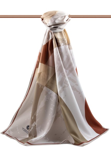 Lüks Medine Geometrik Desenli Bej - Taba Renkli 75X195 Kırışmaz Şal Moss Krep Dikiş Tipi Italyan Dikişli fiyatları