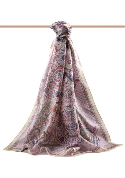 %100 Ipek Etro Desenli Bej - Mürdüm Renkli Şal fiyatları