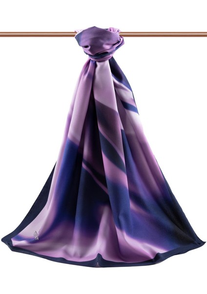 Lüks Medine Ipeği Dalga Desenli Lila - Lacivert Renkli 75X195 Kırışmaz Eşarp Moss Krep Dikiş Tipi Italyan Dikişli fiyatları