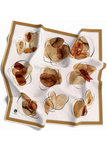 Twill Sulu Boya Geometrik Desenli Hardal Renkli 90X90 Eşarp (Ipek Içermez) Kenar Dikiş Şekli El Dikişli