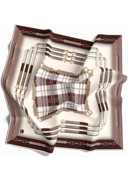 Twill Ekoseli ve Zincir Desenli Gül Kurusu Renkli 90X90 Eşarp (Ipek Içermez) Dikim Şekli : El Dikişi fiyatları