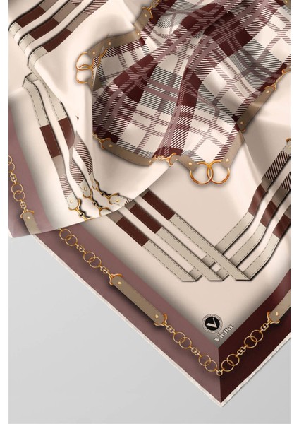 Twill Ekoseli ve Zincir Desenli Gül Kurusu Renkli 90X90 Eşarp (Ipek Içermez) Dikim Şekli : El Dikişi modelleri