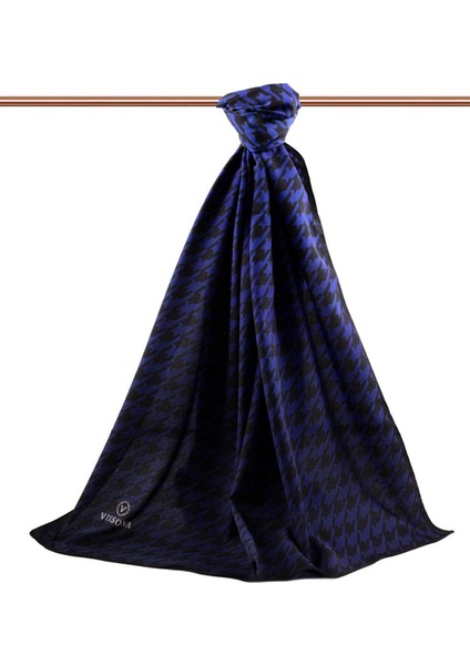 Lüks Medine Ipeği Kazayağı Desenli Saks Renkli 75X195 Kırışmaz Şal Moss Krep Dikiş Tipi Italyan Dikişli