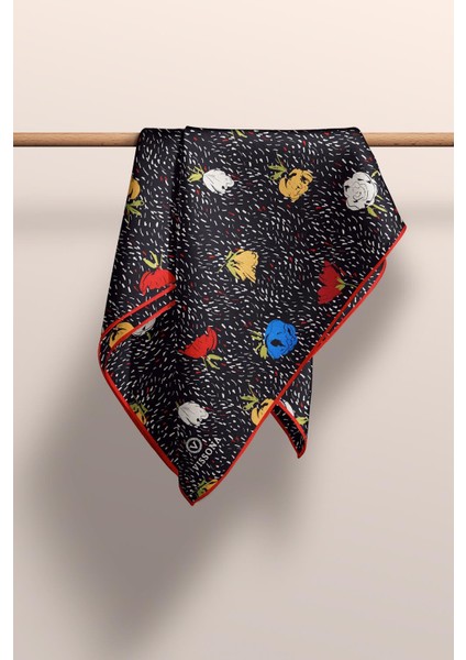 %100 Twill Ipek Çıtır Çiçek Desenli Kırmızı - Saks Renkli 90X90 Eşarp Dikim Şekli : El Dikişi fırsatları