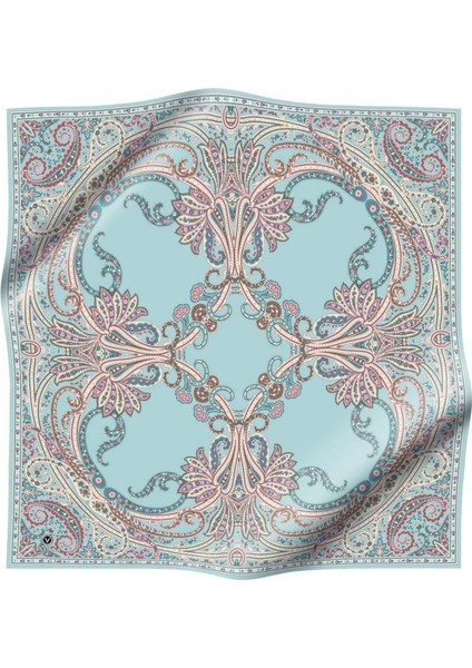%100 Twill Ipek Şal Desenli Buz Mavisi Renkli 90X90 Eşarp Dikim Şekli : El Dikişi fiyatları