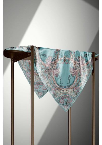 %100 Twill Ipek Şal Desenli Buz Mavisi Renkli 90X90 Eşarp Dikim Şekli : El Dikişi fırsatları