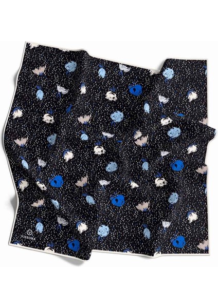 %100 Twill Ipek Çıtır Çiçek Desenli Siyah - Saks Renkli 90X90 Eşarp Dikim Şekli : El Dikişi fiyatları