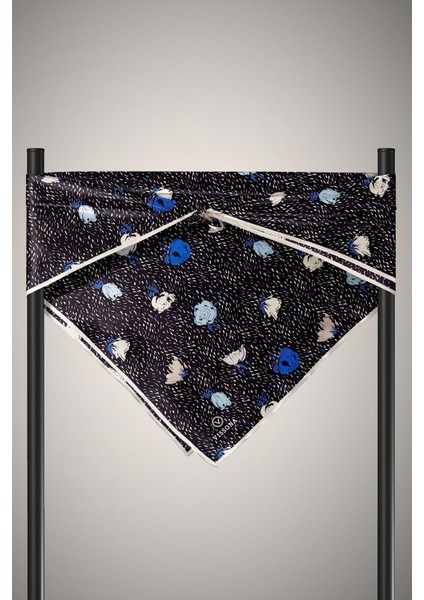%100 Twill Ipek Çıtır Çiçek Desenli Siyah - Saks Renkli 90X90 Eşarp Dikim Şekli : El Dikişi fırsatları