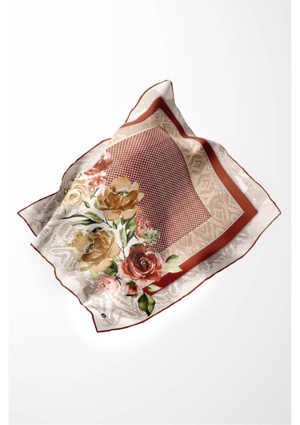 Twill Çiçek Desenli Taba Renkli 90X90 Eşarp (Ipek Içermez) Kenar Dikiş Şekli El Dikişli fiyatları