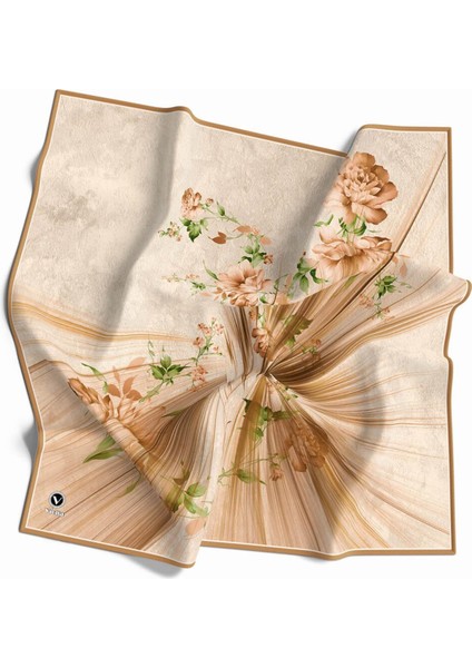 Twill Çiçekli Desenli Hardal Renkli 90X90 Eşarp (Ipek Içermez) Kenar Dikiş Şekli El Dikişli