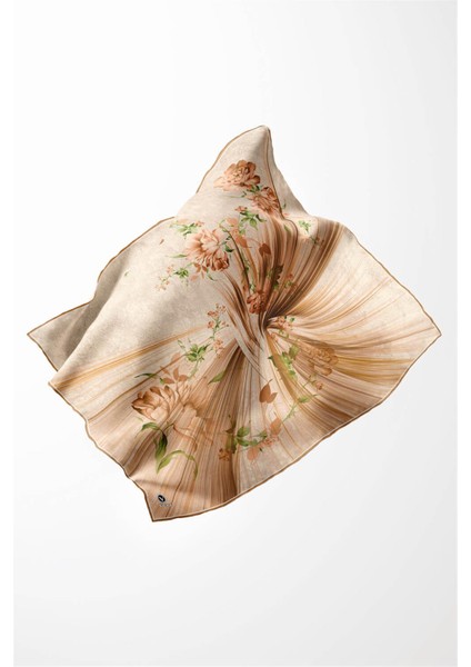 Twill Çiçekli Desenli Hardal Renkli 90X90 Eşarp (Ipek Içermez) Kenar Dikiş Şekli El Dikişli modelleri