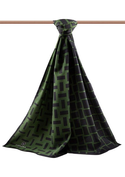 Lüks Medine Ipeği Kareli Desenli Zümrüt Yeşili Renkli 75X195 Kırışmaz Şal Moss Krep Dikiş Tipi Italyan Dikişli