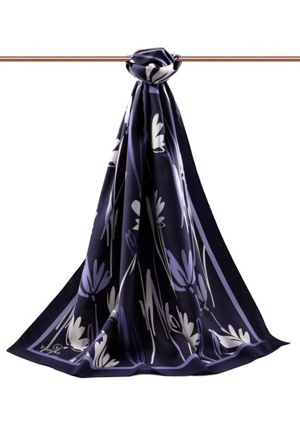 Lüks Medine Ipeği Çiçek Desenli Lacivert Renkli 75X195 Kırışmaz Şal Moss Krep Dikiş Tipi Italyan Dikişli fiyatları