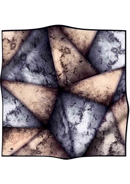 %100 Twill Ipek Dokulu ve Geometrik Desenli Bej - Gri Renkli 90X90 Eşarp Dikim Şekli : El Dikişi fiyatları