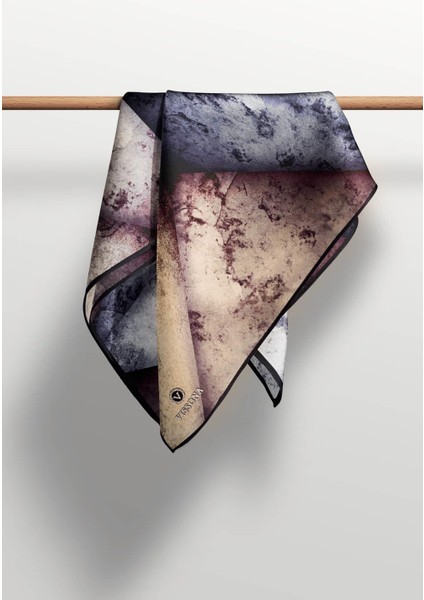 %100 Twill Ipek Dokulu ve Geometrik Desenli Bej - Gri Renkli 90X90 Eşarp Dikim Şekli : El Dikişi fırsatları