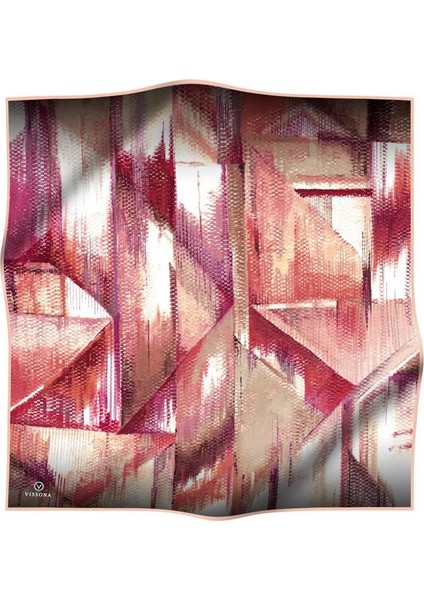 %100 Twill Ipek Efektli ve Geometrik Desenli Somon - Pudra Renkli 90X90 Eşarp Dikim Şekli : El Dikişi fiyatları