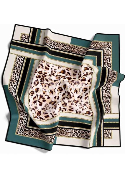 Twill Kemerli ve Leopar Desenli Petrol Yeşili Renkli 90X90 Eşarp (Ipek Içermez) Dikim Şekli : El Dikişi fiyatları