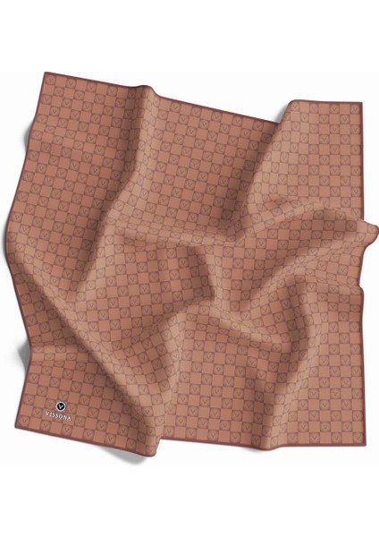 %100 Twill Ipek Monogram Desenli Taba Renkli 90X90 Eşarp Dikim Şekli : El Dikişi fiyatları