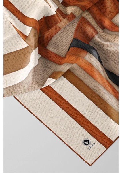 Twill Renkli Şerit Desenli Taba Renkli 90X90 Eşarp (Ipek Içermez) Kenar Dikiş Şekli El Dikişli fiyatları