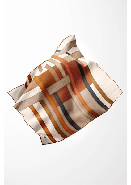 Twill Renkli Şerit Desenli Taba Renkli 90X90 Eşarp (Ipek Içermez) Kenar Dikiş Şekli El Dikişli modelleri