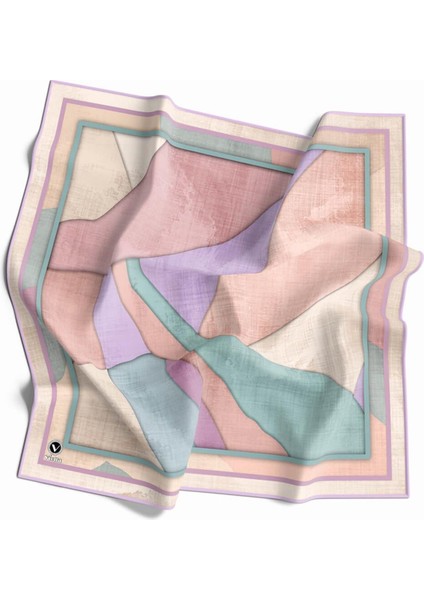Twill Geometrik Desenli Lila Renkli 90X90 Eşarp (Ipek Içermez) Kenar Dikiş Şekli El Dikişli