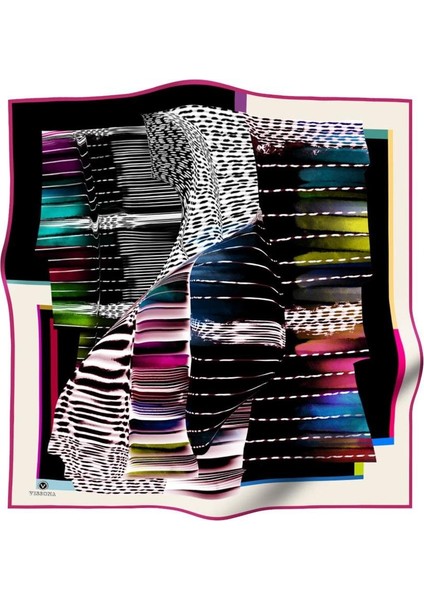 %100 Twill Ipek Geometrik Desenli Siyah - Fuşya Renkli 90X90 Eşarp Dikim Şekli : El Dikişi fiyatları