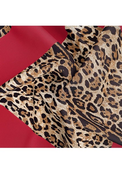 %100 Twill Ipek Leopar Desenli Kırmızı Renkli 90X90 Eşarp Dikim Şekli : El Dikişi modelleri