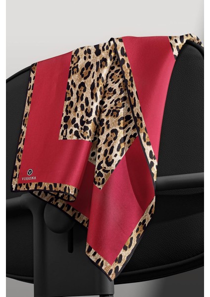 %100 Twill Ipek Leopar Desenli Kırmızı Renkli 90X90 Eşarp Dikim Şekli : El Dikişi indirimleri