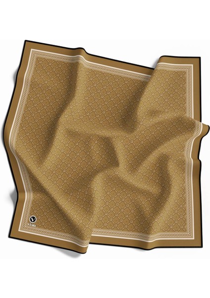 Kristal Monogram Desenli Hardal Renkli 90X90 Eşarp (Ipek Içermez) Kenar Dikiş Şekli El Dikişli