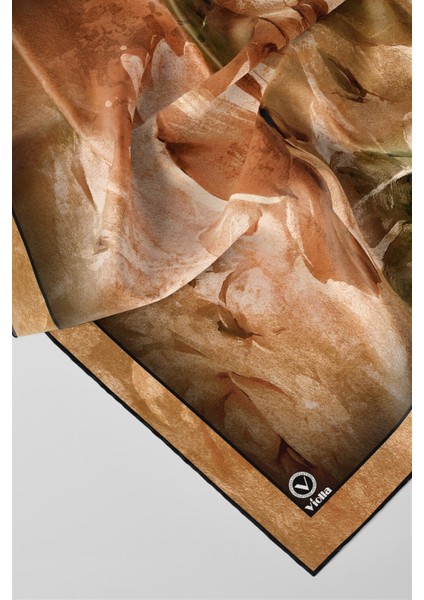 Twill Sulu Boyalı Çiçek Desenli Taba Renkli 90X90 Eşarp (Ipek Içermez) Kenar Dikiş Şekli El Dikişli fiyatları