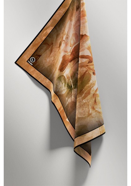 Twill Sulu Boyalı Çiçek Desenli Taba Renkli 90X90 Eşarp (Ipek Içermez) Kenar Dikiş Şekli El Dikişli fırsatları