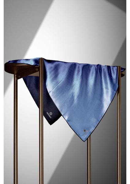 %100 Twill Ipek Degrade Desenli Lacivert - Buz Mavisi Renkli 90X90 Eşarp Dikim Şekli : El Dikişi modelleri