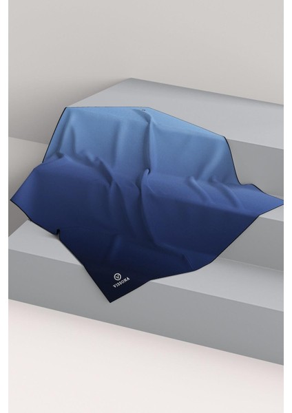 %100 Twill Ipek Degrade Desenli Lacivert - Buz Mavisi Renkli 90X90 Eşarp Dikim Şekli : El Dikişi