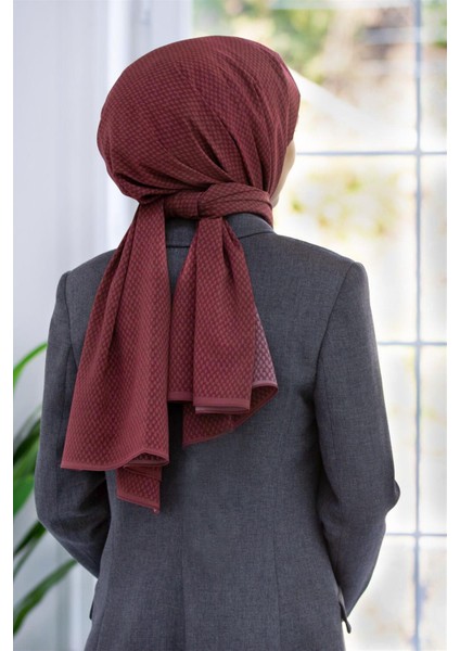 Lüks Medine Ipeği Hasır Desenli Gül Kurusu Renkli 75X195 Kırışmaz Şal Moss Krep Dikiş Tipi Italyan Dikişli