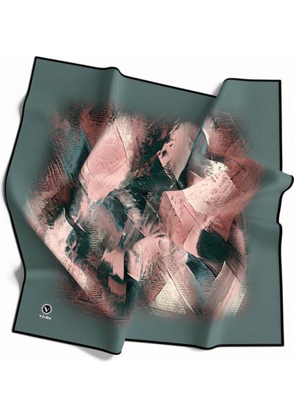 Twill Fırça Efektli Desenli Mint Yeşili Renkli 90X90 Eşarp (Ipek Içermez) Kenar Dikiş Şekli El Dikişli