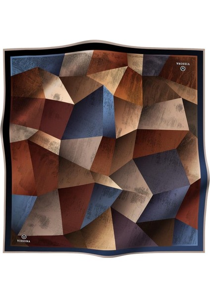 %100 Twill Ipek Geometrik Desenli Kiremit - Indigo Renkli 90X90 Eşarp Dikim Şekli : El Dikişi fiyatları