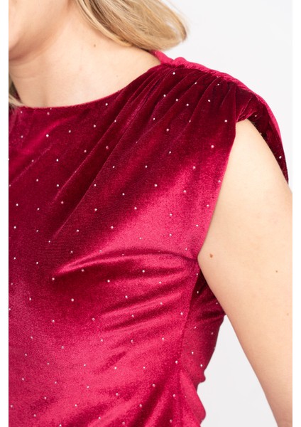 Velvet Crystal Glow Dress – Kadife Taş Detaylı Luxe Gece Elbisesi 50350 fırsatları