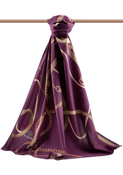 Lüks Medine Ipeği Zincirli Kemer Desenli Mürdüm Renkli 75X195 Kırışmaz Şal Moss Krep Dikiş Tipi Italyan Dikişli fiyatları