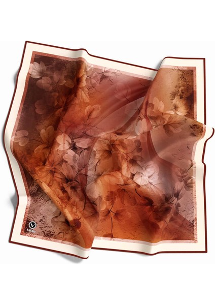 Kristal Batik Çiçek Desenli Taba Renkli 90X90 Eşarp (Ipek Içermez) Kenar Dikiş Şekli El Dikişli