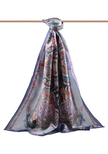 %100 Ipek Etro Desenli Lacivert - Turuncu Renkli Şal fiyatları