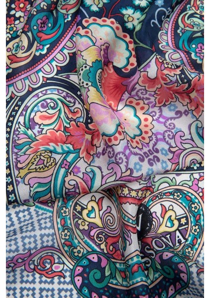 %100 Ipek Etro Desenli Lacivert - Turuncu Renkli Şal modelleri