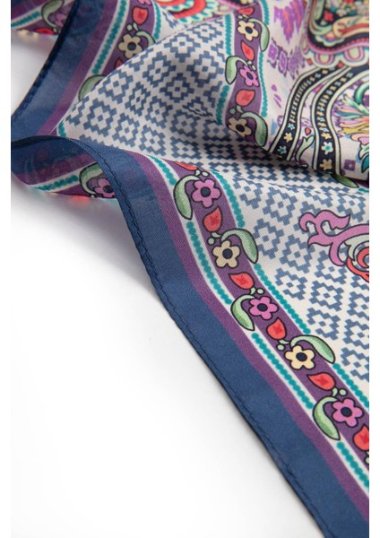 %100 Ipek Etro Desenli Lacivert - Turuncu Renkli Şal fırsatları