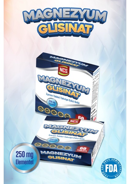 Magnezyum Glisinat 250 Mg Elementel 60 Tablet Bisgilisinat - Fda Onaylı