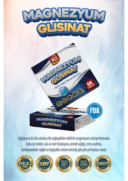 Magnezyum Glisinat 250 Mg Elementel 60 Tablet Bisgilisinat - Fda Onaylı modelleri