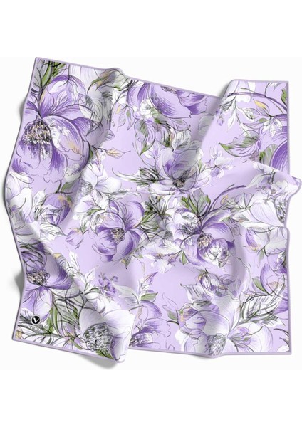 Rayon Güllerin Içinden Desenli Lila Renkli 90X90 Eşarp (Ipek Içermez) Kenar Dikiş Şekli El Dikişli