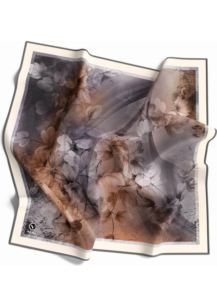 Kristal Batik Çiçek Desenli Gri Renkli 90X90 Eşarp (Ipek Içermez) Kenar Dikiş Şekli El Dikişli