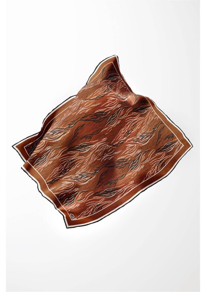 Twill Soyut Çizgi Desenli Taba Renkli 90X90 Eşarp (Ipek Içermez) Kenar Dikiş Şekli El Dikişli modelleri